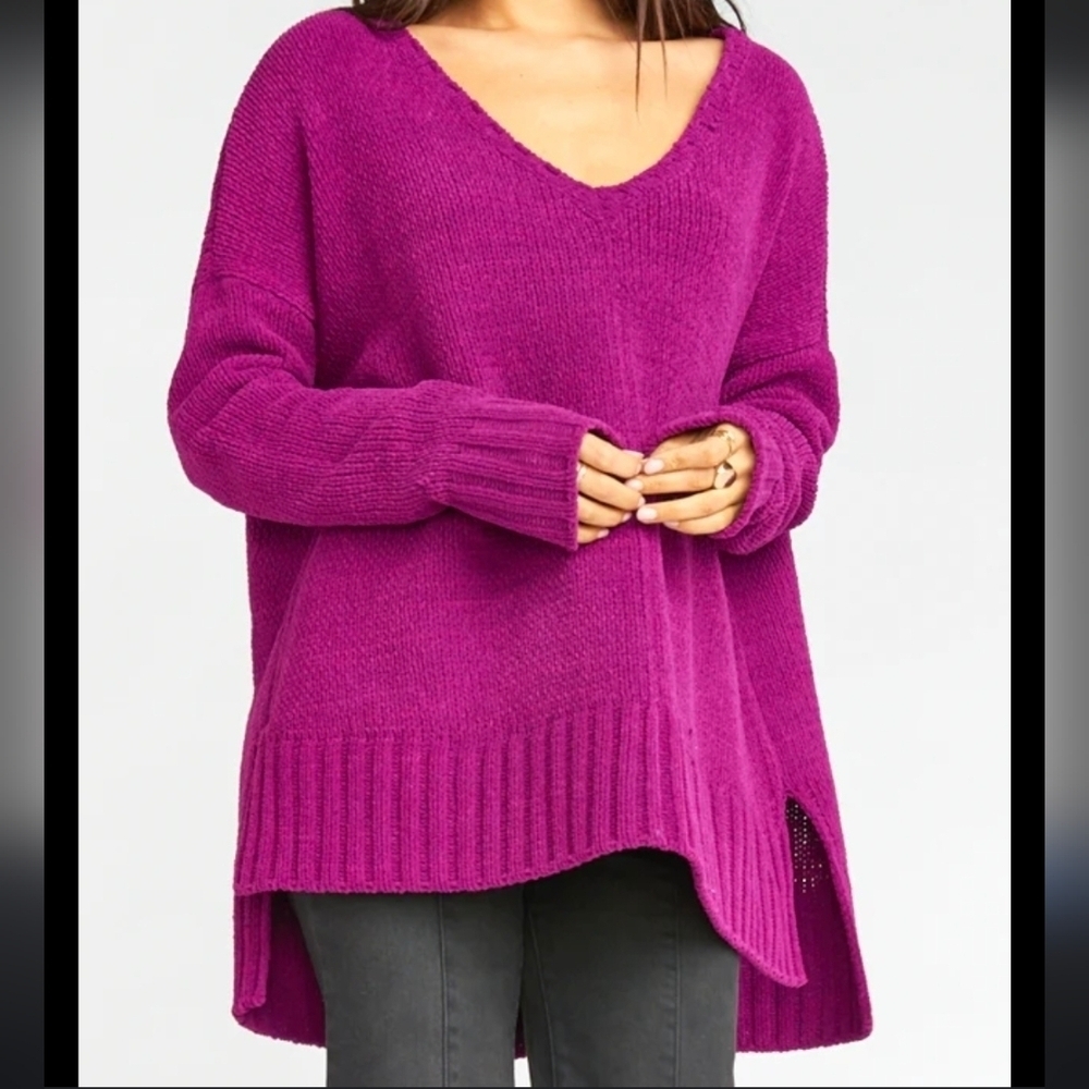 Show Me Your Mumu Hug Me Oversized V Neck Sweater in Purple Ultraviolet Knit